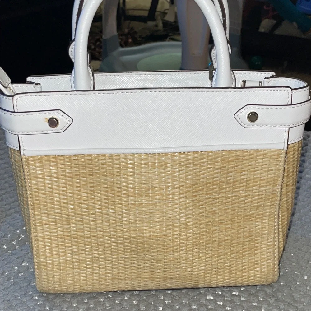Kate Spade Stacie Tan and White Woven Satchel/Crossbody 9”H x 11”W NWT🌸🌼 - Picture 11 of 15
